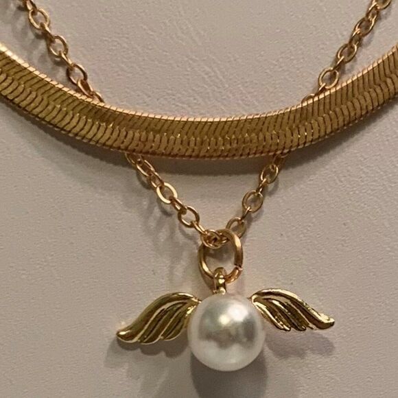 3 seperate gold coloured chains as bundle, pearl, stars, wide snake link - Picture 5 of 15